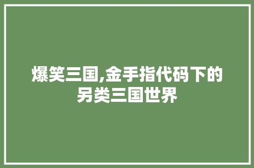 爆笑三国,金手指代码下的另类三国世界