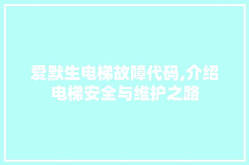 爱默生电梯故障代码,介绍电梯安全与维护之路