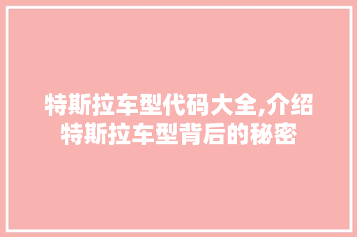 特斯拉车型代码大全,介绍特斯拉车型背后的秘密