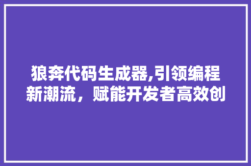 狼奔代码生成器,引领编程新潮流，赋能开发者高效创作