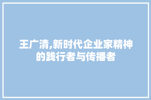 王广清,新时代企业家精神的践行者与传播者