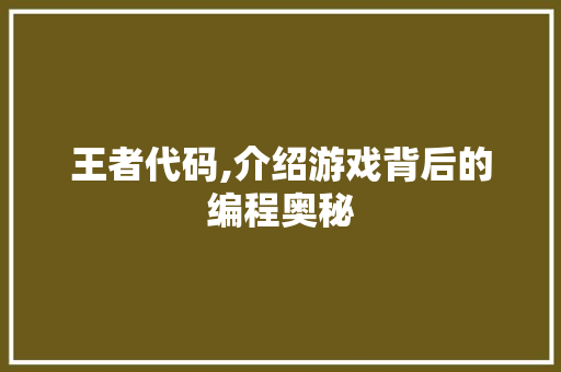 王者代码,介绍游戏背后的编程奥秘