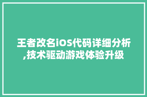 王者改名iOS代码详细分析,技术驱动游戏体验升级