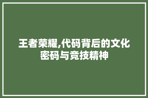 王者荣耀,代码背后的文化密码与竞技精神