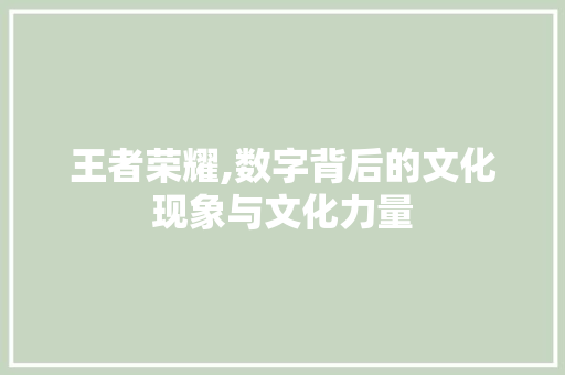 王者荣耀,数字背后的文化现象与文化力量