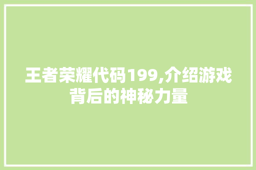 王者荣耀代码199,介绍游戏背后的神秘力量