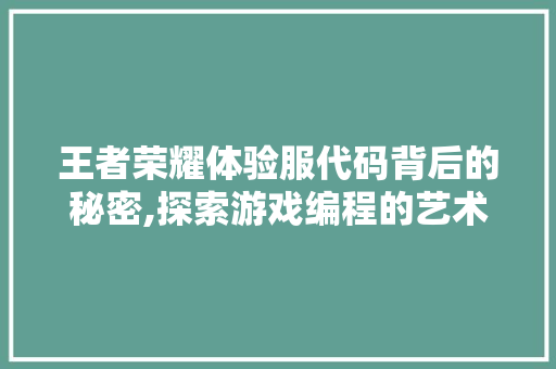 王者荣耀体验服代码背后的秘密,探索游戏编程的艺术