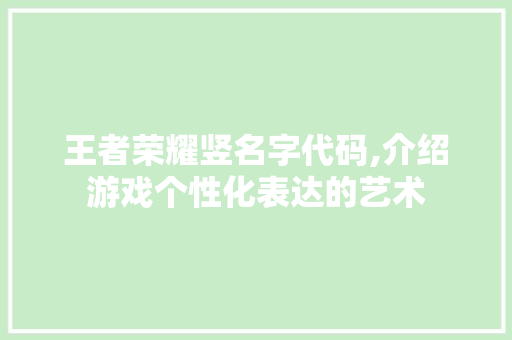 王者荣耀竖名字代码,介绍游戏个性化表达的艺术