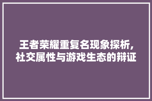 王者荣耀重复名现象探析,社交属性与游戏生态的辩证思考