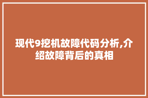 现代9挖机故障代码分析,介绍故障背后的真相 React