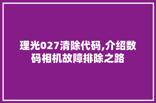 理光027清除代码,介绍数码相机故障排除之路