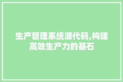 生产管理系统源代码,构建高效生产力的基石