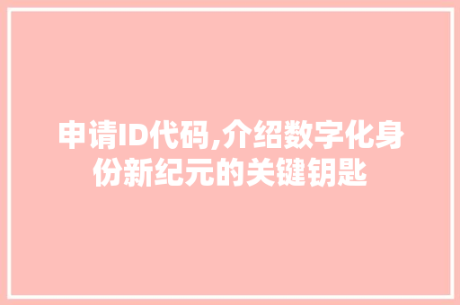 申请ID代码,介绍数字化身份新纪元的关键钥匙