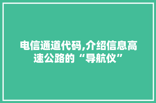 电信通道代码,介绍信息高速公路的“导航仪”