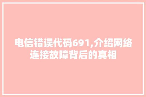 电信错误代码691,介绍网络连接故障背后的真相