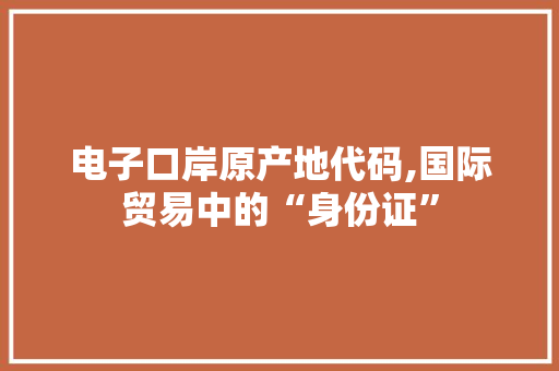 电子口岸原产地代码,国际贸易中的“身份证”