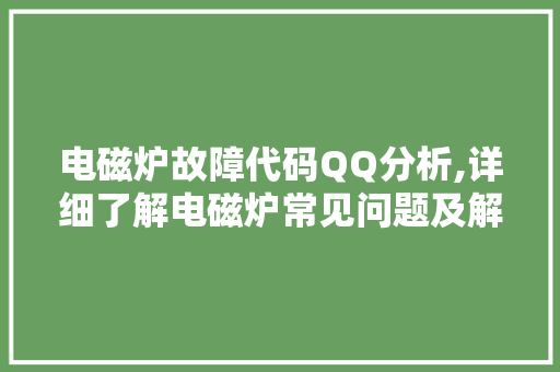 电磁炉故障代码QQ分析,详细了解电磁炉常见问题及解决方法