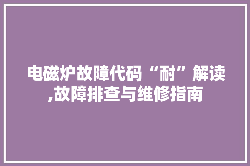 电磁炉故障代码“耐”解读,故障排查与维修指南