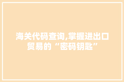 海关代码查询,掌握进出口贸易的“密码钥匙”