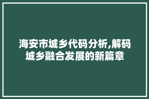 海安市城乡代码分析,解码城乡融合发展的新篇章