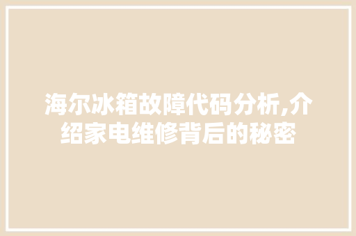 海尔冰箱故障代码分析,介绍家电维修背后的秘密