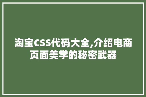 淘宝CSS代码大全,介绍电商页面美学的秘密武器