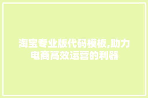 淘宝专业版代码模板,助力电商高效运营的利器