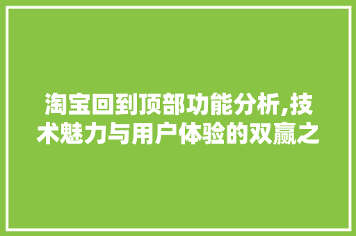 淘宝回到顶部功能分析,技术魅力与用户体验的双赢之路