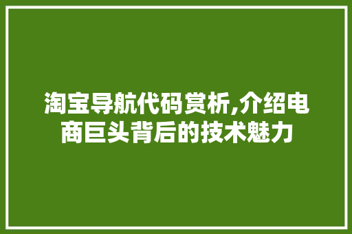 淘宝导航代码赏析,介绍电商巨头背后的技术魅力