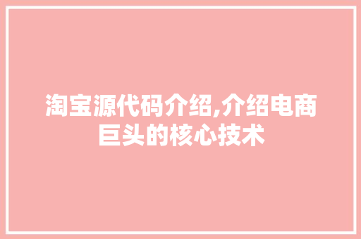 淘宝源代码介绍,介绍电商巨头的核心技术