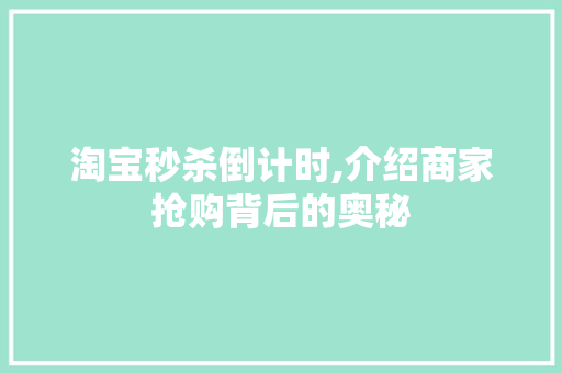 淘宝秒杀倒计时,介绍商家抢购背后的奥秘