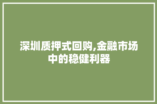 深圳质押式回购,金融市场中的稳健利器