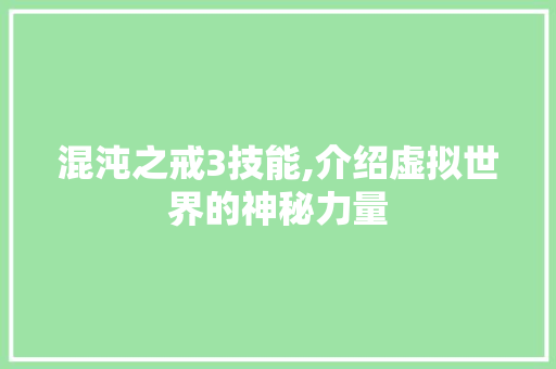 混沌之戒3技能,介绍虚拟世界的神秘力量