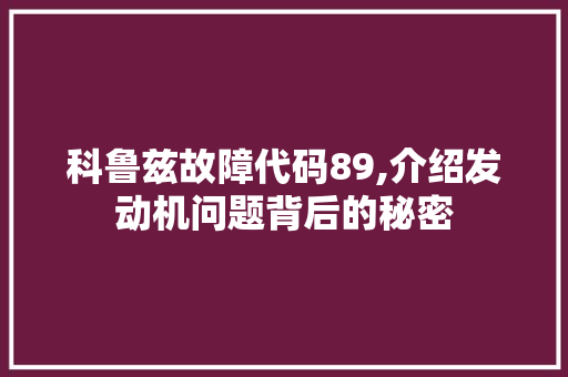 科鲁兹故障代码89,介绍发动机问题背后的秘密