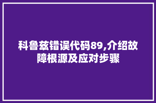 科鲁兹错误代码89,介绍故障根源及应对步骤