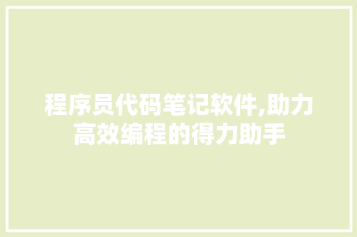 程序员代码笔记软件,助力高效编程的得力助手