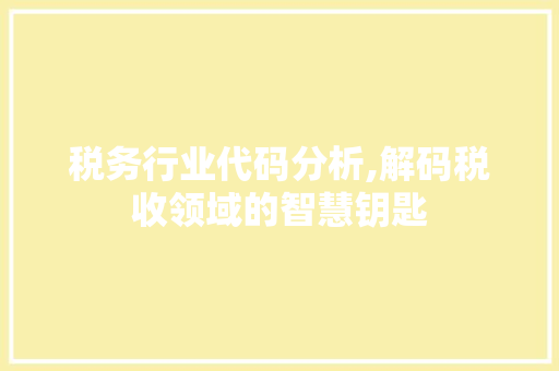 税务行业代码分析,解码税收领域的智慧钥匙