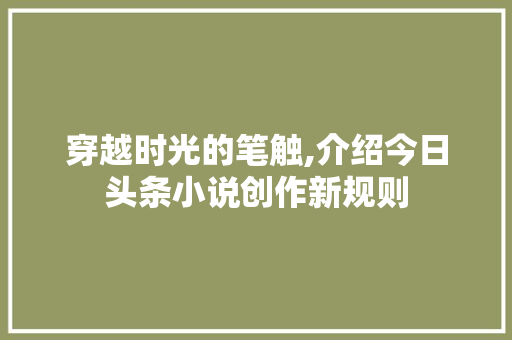 穿越时光的笔触,介绍今日头条小说创作新规则