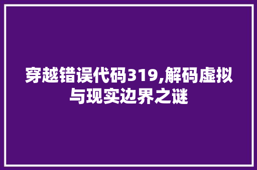 穿越错误代码319,解码虚拟与现实边界之谜