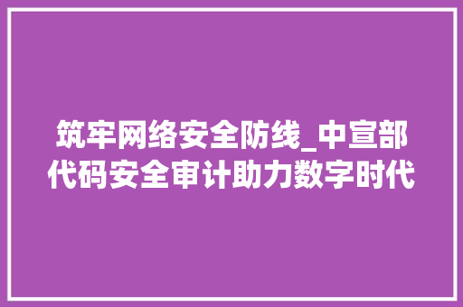 筑牢网络安全防线_中宣部代码安全审计助力数字时代安全发展