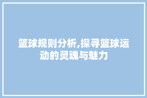 篮球规则分析,探寻篮球运动的灵魂与魅力