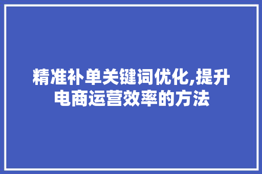 精准补单关键词优化,提升电商运营效率的方法