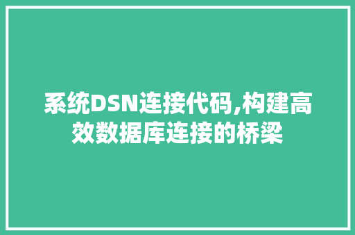 系统DSN连接代码,构建高效数据库连接的桥梁