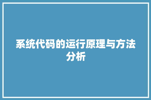 系统代码的运行原理与方法分析