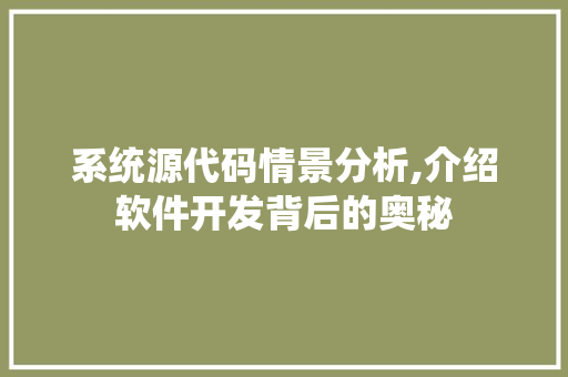 系统源代码情景分析,介绍软件开发背后的奥秘