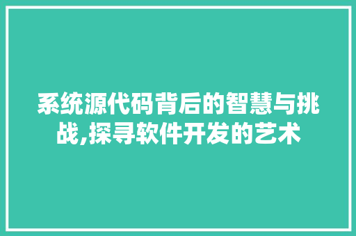 系统源代码背后的智慧与挑战,探寻软件开发的艺术