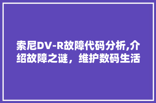 索尼DV-R故障代码分析,介绍故障之谜，维护数码生活