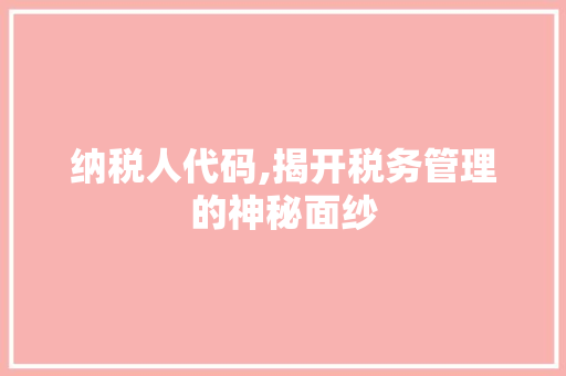 纳税人代码,揭开税务管理的神秘面纱