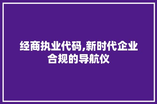 经商执业代码,新时代企业合规的导航仪