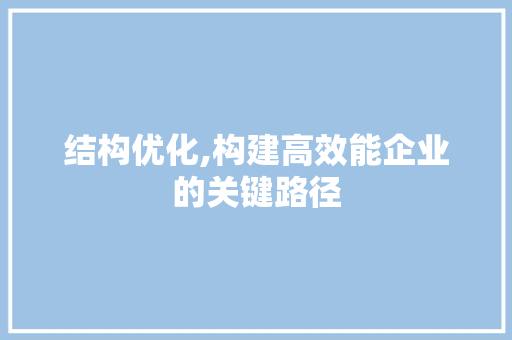 结构优化,构建高效能企业的关键路径